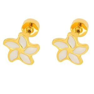 18K Gold Plated Flower Stud Earrings Stainless Steel Waterproof